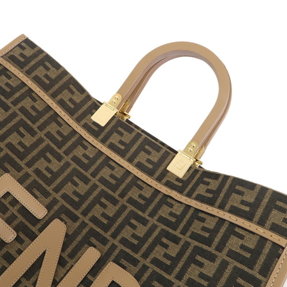 Fendi Zucca Canvas Leather Sunshine Tote Bag Large Khaki Beige - Picture 4 of 11